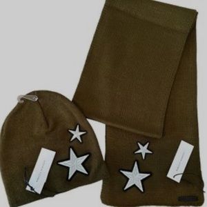 REBECCA MINKOFF Beanie Hat and Scarf STAR Set Color: Dark Olive